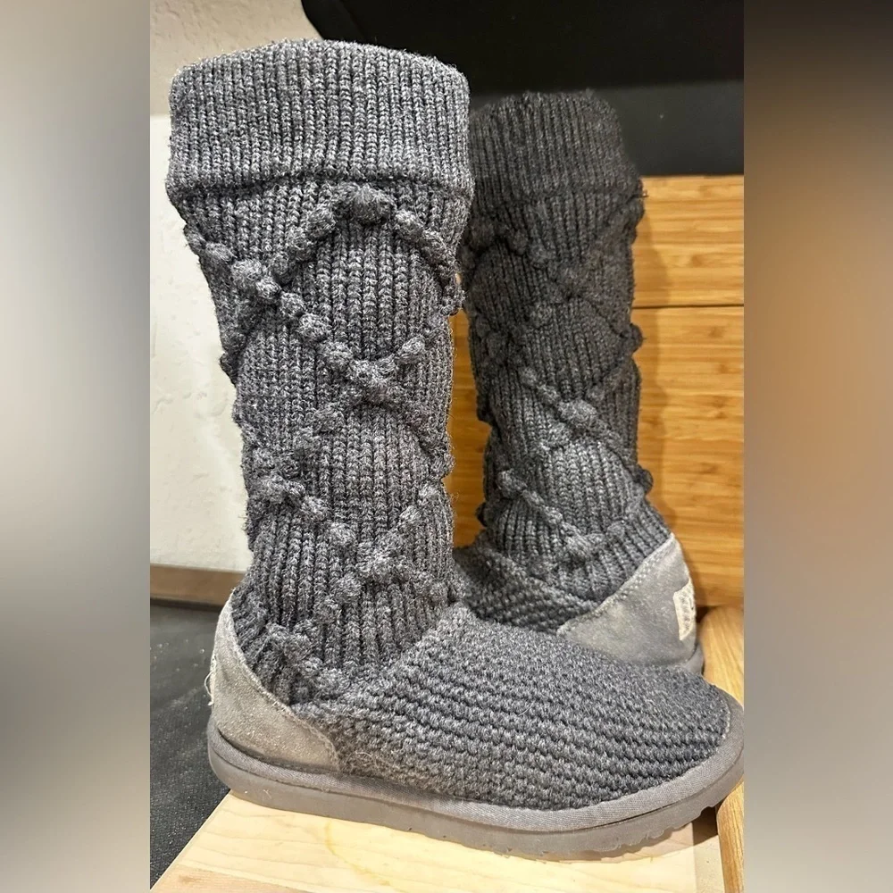 UGG Argyle Cable Knit Sock Boots Gray Charcoal Ankle Booties 6 - Picture 2 of 7